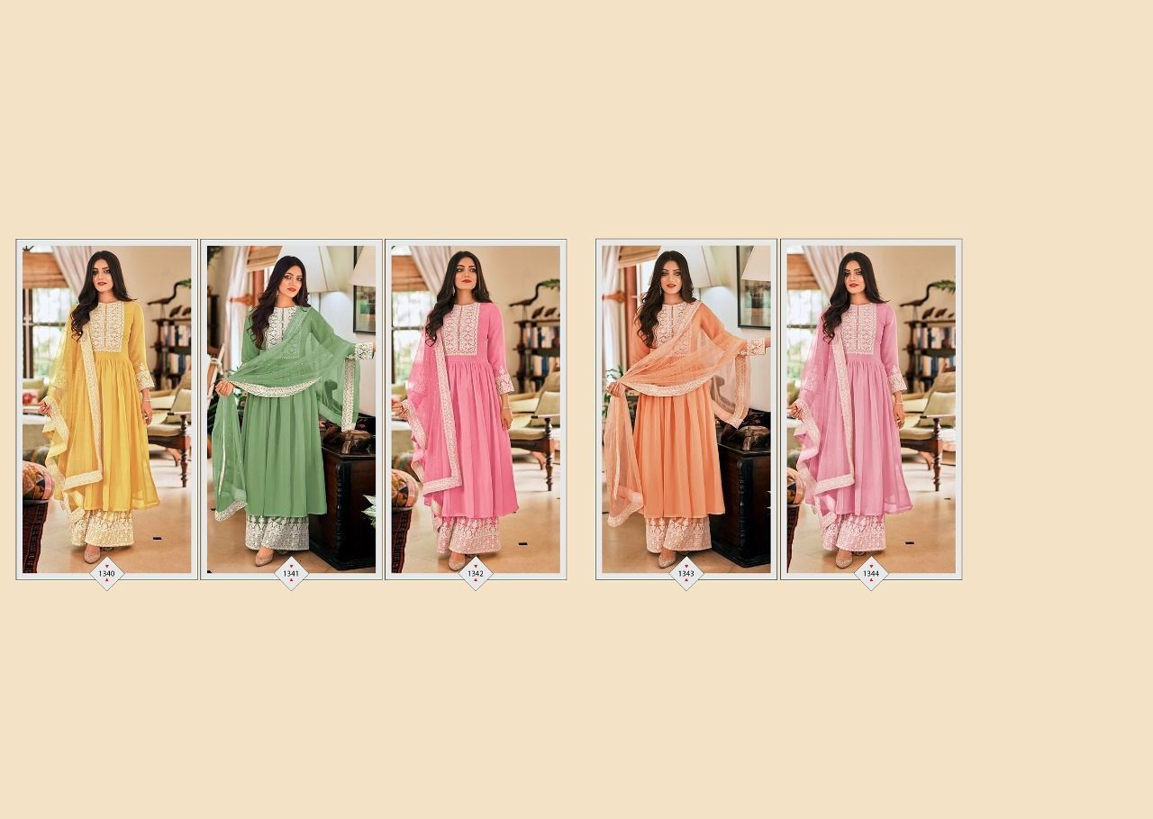 Super Hit 1340 To 1344 Heavy Georgette Festive Wear Embroidery Latest Salwar Kameez Collection
